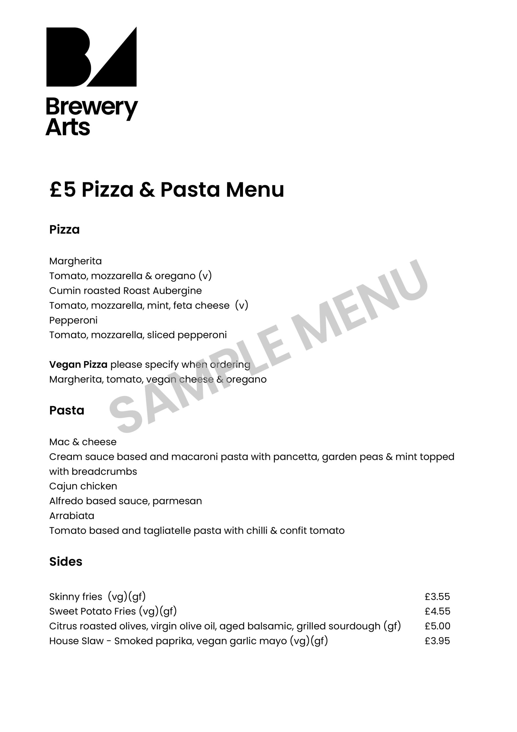 Pizza pasta £5 deal menu