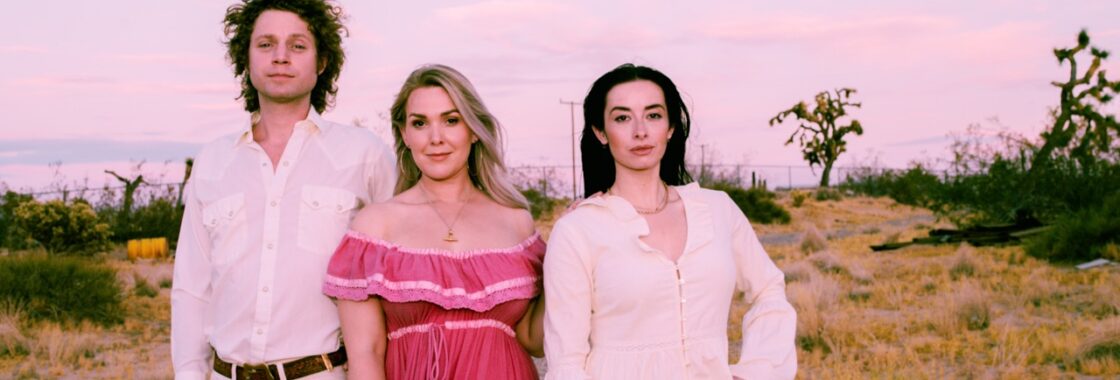 The Wandering Hearts stood in a field with a purple/pink sky