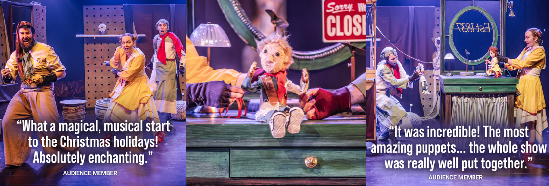 Quotes from audience members overlap production images